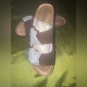 Brown Double-Strap Slide Sandals - Comfortable Casual Wear